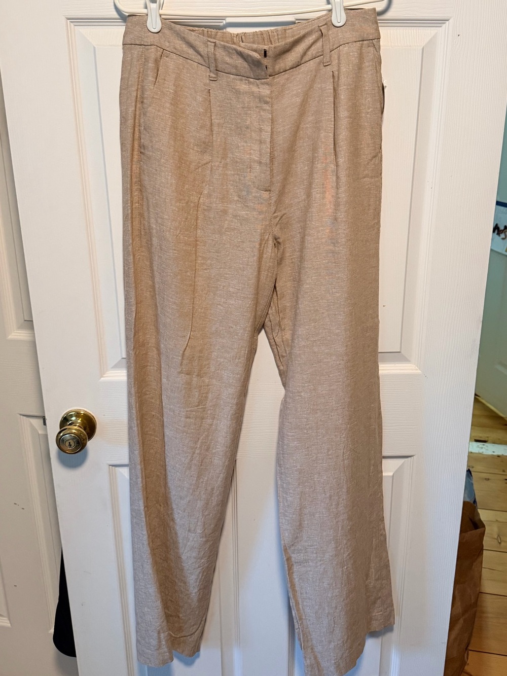 Old Navy Beige Straight-Leg Linen-Blend Pants